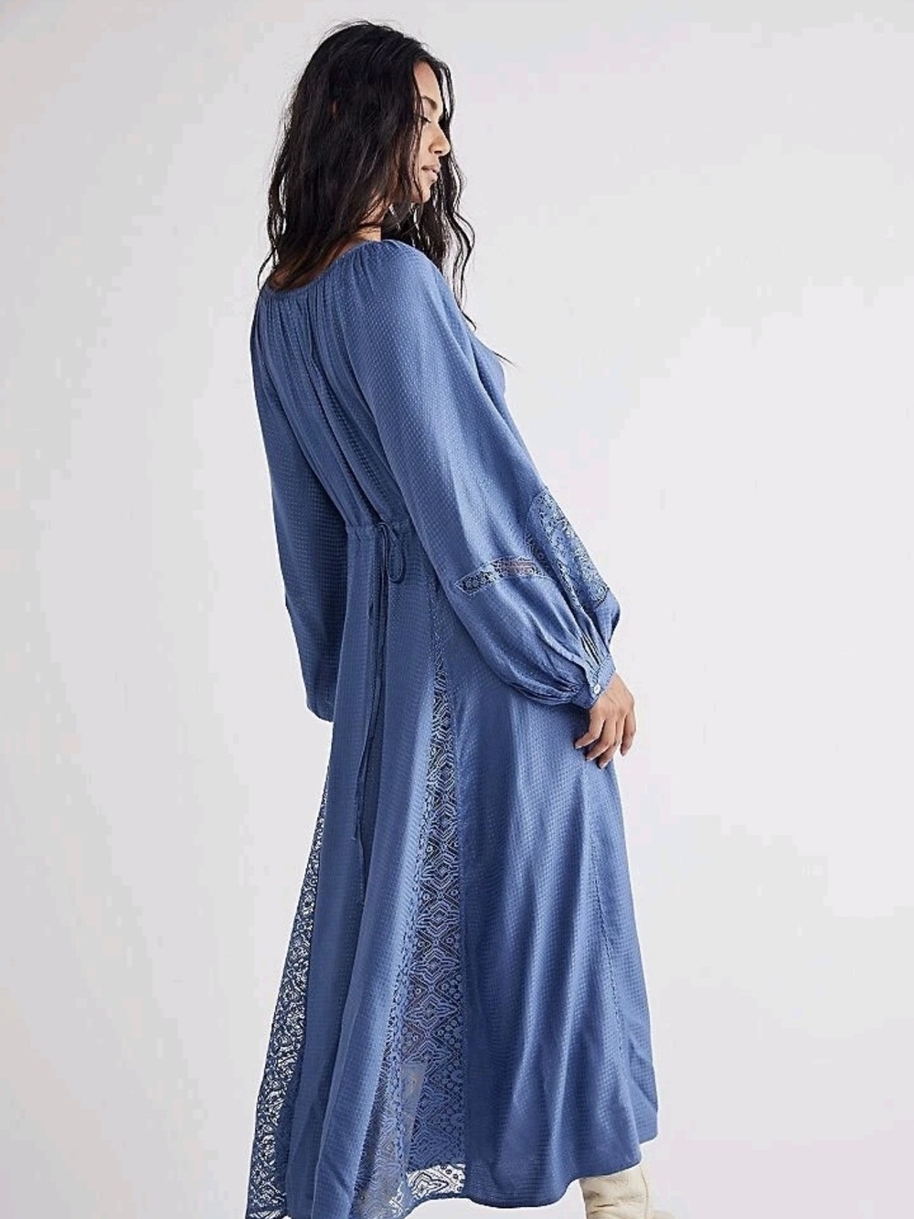 Free People SOUTHWEST LACE MAXI DRESS IN BLUE L - Picture 4 of 7